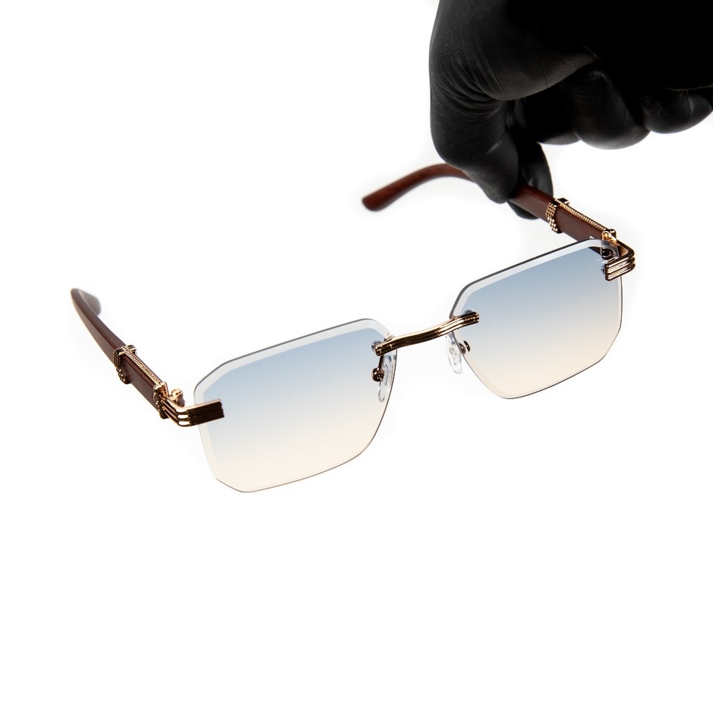 Gold Frame Gray Tan Mens Rimless Gold Frame Y2K Summer HipHop Vintage Sunglasses